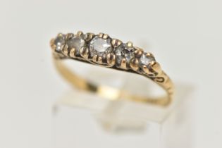 A FIVE STONE DIAMOND RING, designed as a graduated line of five old cut diamonds within claw