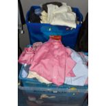 FIVE BOXES OF GENTLEMEN'S SHIRTS AND TROUSERS, assorted colours, long sleeved and short sleeved,