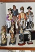 NINE MILITARY FIGURES, to include boxed Royal Hampshire silver plated figure 'The Paratrooper' and