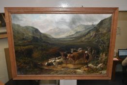 JOHN WESTALL (ACTIVE 1873-1893) A SCOTTISH HIGHLANDS SCENE, cattle and sheep are being driven