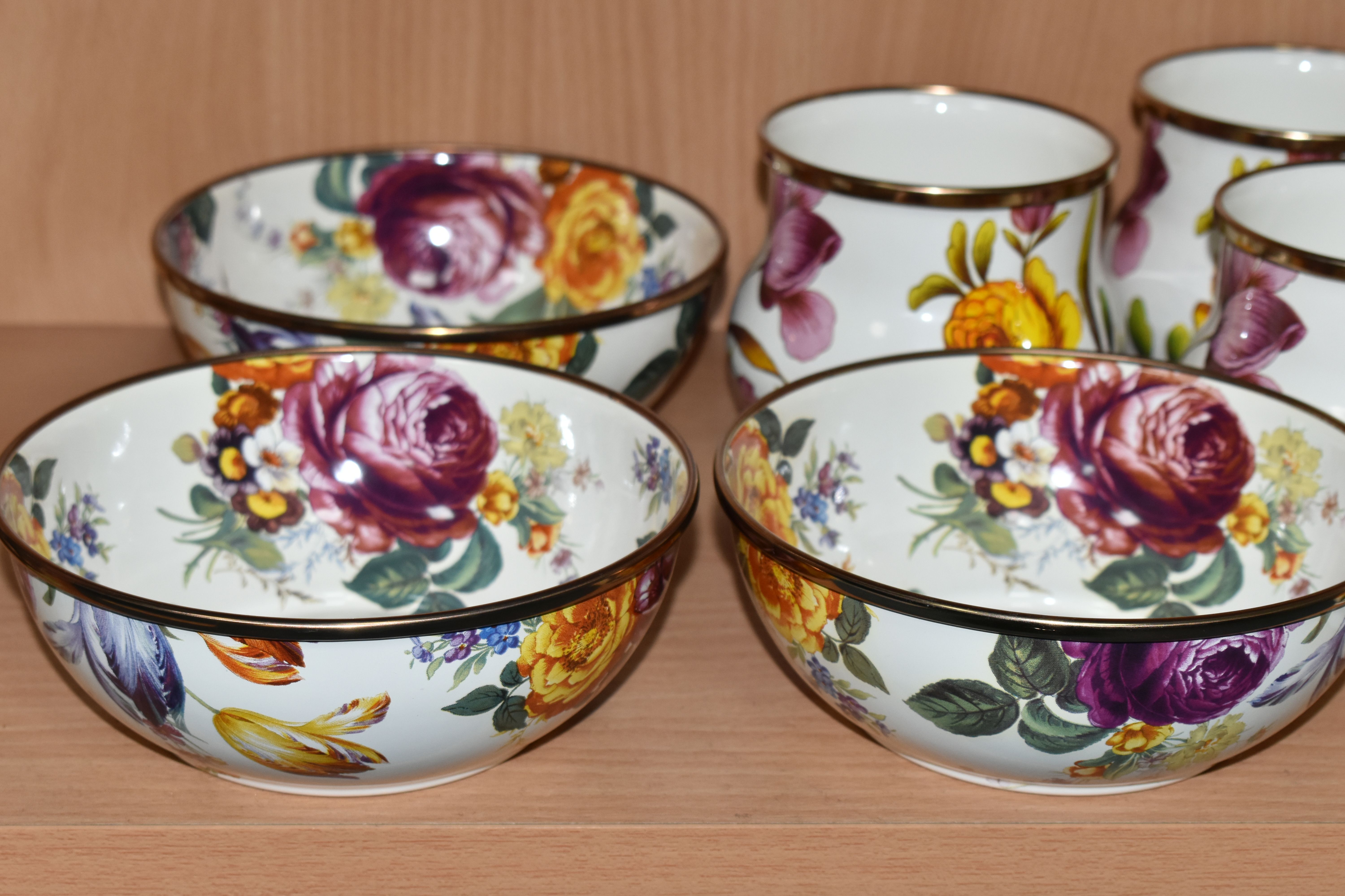 A COLLECTION OF MACKENZIE-CHILDS 'FLOWER MARKET' DESIGN MUGS, hand decorated enamelware with - Image 4 of 7