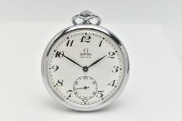 AN 'OMEGA' POCKET WATCH, hand wound movement, round white dial signed 'Omega' Geneve, Arabic