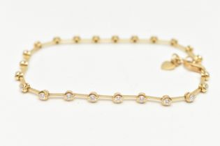 A DIAMOND LINE BRACELET, yellow metal line bracelet, twenty three round brilliant cut diamonds,