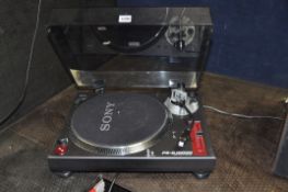 A SONY PS-DJ9000 TURNTABLE with pitch control, Stentor 500 cartridge, plexi glass lid (one hinge