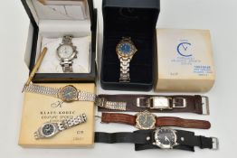 A SELECTION OF WRISTWATCHES, to include a gents boxed 'Klaus-Kobec Diamond Couture' watch, with a