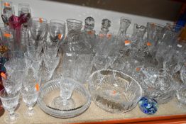 A QUANTITY OF CUT CRYSTAL AND OTHER GLASS WARES, over ninety pieces to include a Selkirk Glass blue,