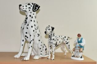 A BESWICK DALMATIAN AND TWO ROYAL DOULTON FIGURES, comprising a large Beswick Fireside Models seated