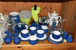 A GROUP OF DENBY IMPERIAL BLUE AND OTHER DINNER WARES, to include Denby Imperial Blue: cheese/butter