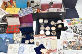 TWO SHOE BOXES CONTAINING UK AND WORLD COINAGE, to include a USA 2005 Proof Mint Set of coins,
