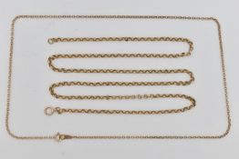 TWO BELCHER LINK CHAIN NECKLACES, one finer than the other, both with spring release clasps, one