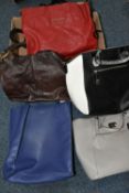 A BOX OF HANDBAGS, to include six bags, brands to include Red Cuckoo, Clarks, and Marc B (1 box) (