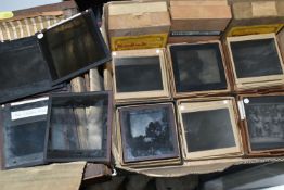 TWO BOXES OF MAGIC LANTERN SLIDES / PHOTOGRAPHIC PLATES comprising a large collection of 3.5''x 3.
