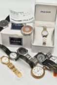 AN ASSORTMENT OF WRISTWATCHES, seven wristwatches, to include a 'Mappin & Webb' quartz watch, case
