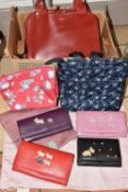 ONE BOX OF RADLEY OF LONDON HANDBAGS AND PURSES, to include a red leather handbag with powder pink