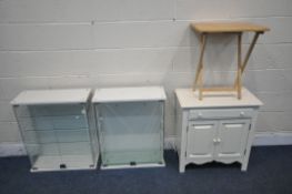 A PAIR OF DISPLAY CABINETS, each with four glass shelves, width 61cm x depth 25cm x height 72cm, a