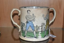 PUGILIST INTEREST: AN EARLY 19TH CENTURY POTTERY LOVING CUP COMMEMORATING THE BOXERS SPRING AND