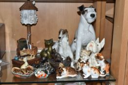 A COLLECTION OF ANIMAL ORNAMENTS ETC, to include a restored Nymphenburg Borzoi dog, three Royal