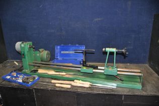 AN ALPINE G800 VINTAGE WOOD LATHE with a toolbox containing Marples, Sorby, Ashley Iles etc