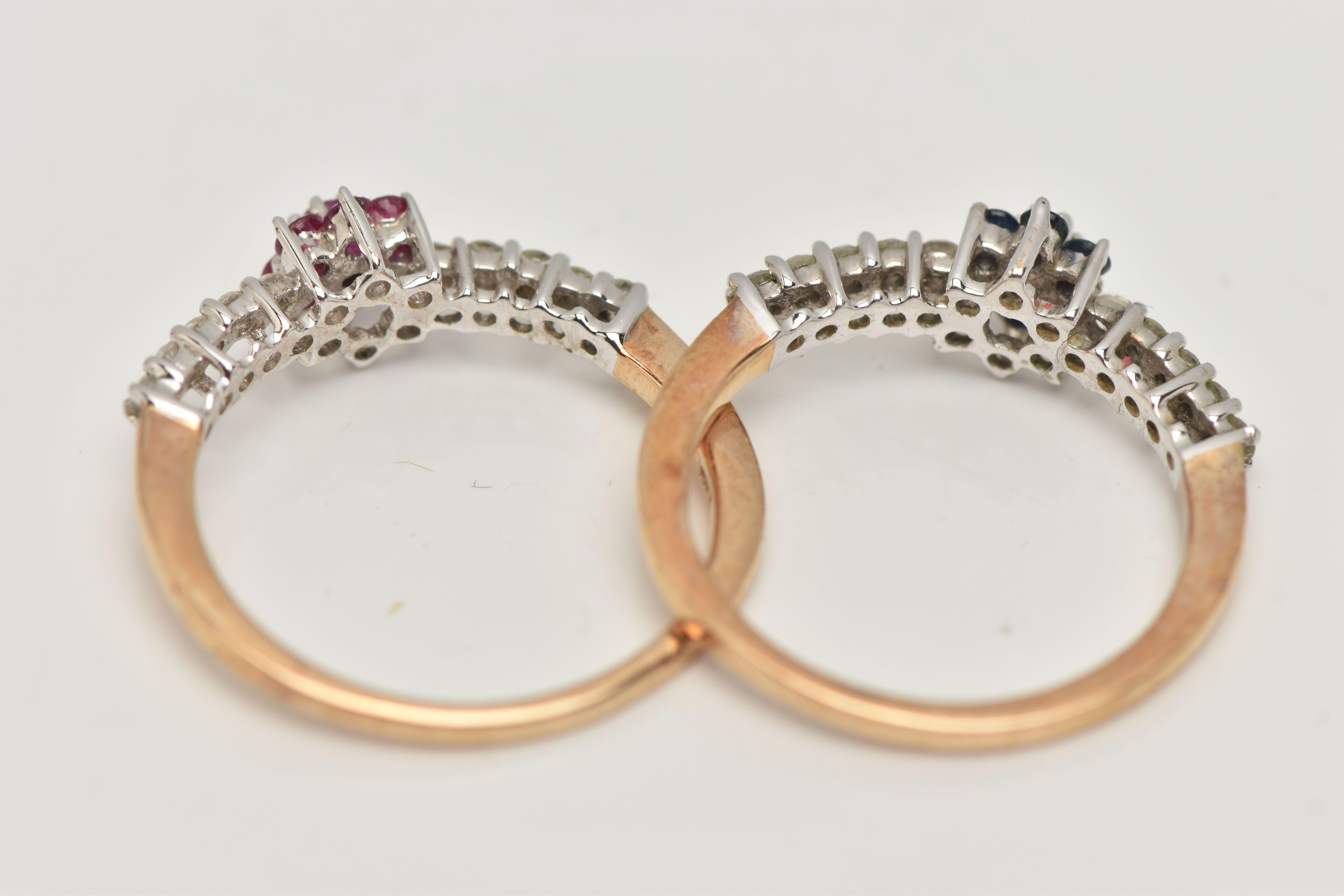 TWO 9CT GOLD GEM SET RINGS, both designed with a line of brilliant cut diamonds, the first with a - Image 4 of 4