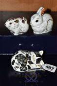 THREE BOXED ROYAL CROWN DERBY COLLECTORS GUILD PAPERWEIGHTS, comprising 'Misty', 'Bunny' and 'Bank