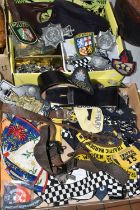 POLICE, TRAFFIC WARDEN AND SCOUTING INTEREST, ETC, two boxes of cloth and metal badges and button,