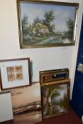 DECORATIVE PAINTINGS AND MIRRORS ETC, comprising a large oil on canvas landscape signed Marten,