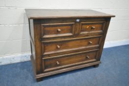 IN THE MANNER OF TITCHMARSH AND GOODWIN, A SOLID OAK CHEST OF TWO SHORT OVER TWO LONG DRAWERS, width
