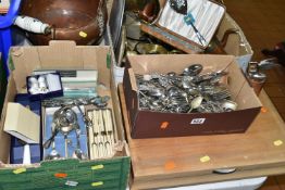 THREE BOXES AND LOOSE METAL WARES ETC, to include a chrome Bentley flying B mascot mounted to a