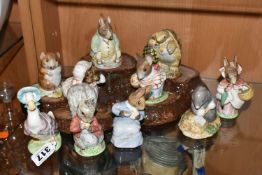 TEN BESWICK BEATRIX POTTER FIGURES, comprising Jemima Puddle Duck with BP-3c backstamp (chip to