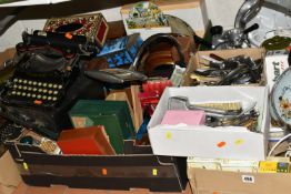 EIGHT BOXES OF ASSORTED SUNDRY ITEMS ETC, to include a vintage electric coffee maker, antique Corona