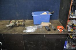 A TRAY CONTAINING TOOLS AND A VINTAGE WOLF HEAVY DUTY DRILL (no plug untested) tools include new