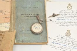 ROYAL AIR FORCE LOG BOOK AND ITEMS, to include a 'Royal Air Force, Pilots Flying Log Book', assigned