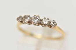 A FIVE STONE DIAMOND RING, designed as a graduated line of brilliant cut diamonds within claw
