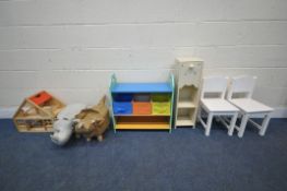 A SELECTION OF CHILDS OCCASIONAL FURNITURE, to include a wooden dolls house, with a variety of