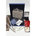 AN ASSORTMENT OF JEWELLERY AND A HANDBAG, to include a boxed 'Swarovski' 'Louise' collar style