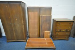 A STAG MADRIGAL THREE PIECE BEDROOM SUITE, comprising two double door wardrobes, larger wardrobe