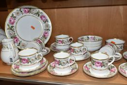 A GROUP OF ROYAL WORCESTER 'ROYAL GARDEN' PATTERN TEA AND COFFEEWARE, comprising a celebration