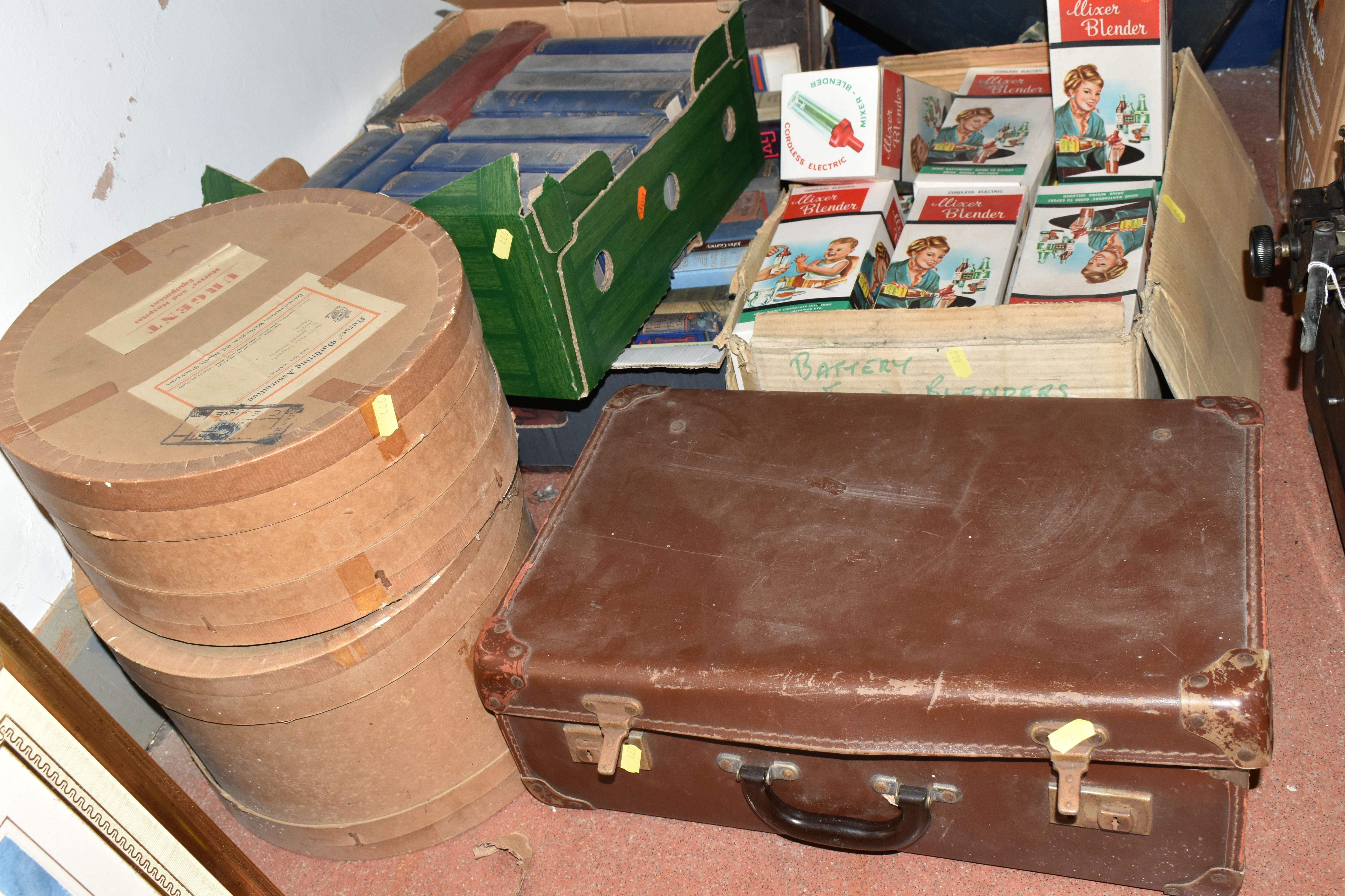 FOUR BOXES AND LOOSE VINTAGE SUITCASES, BOOKS, PICTURES, TYPEWRITER AND SUNDRY ITEMS, to include a - Image 4 of 10