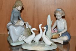 THREE LLADRO AND NAO FIGURES, comprising Lladro 'Arranging Flowers' model no 8574, sculptor Raul