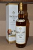 ONE BOTTLE OF THE MACALLAN 10 Year Old Single Highland Malt Scotch Whisky, distilled and bottled