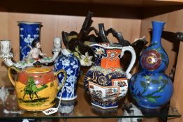 A COLLECTION OF ASSORTED CERAMIC ITEMS ETC, comprising an oriental vase decorated with floral motifs
