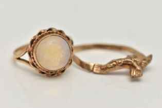 TWO RINGS, the first an AF crucifix ring, hallmarked 9ct Birmingham, squashed ring, approximate