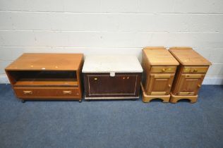 A MID CENTURY TEAK TV CABINET, with a pull out slide and single drawer, width 83cm x depth 46cm x