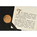 A BOXED 9CT GOLD COMMEMORATIVE TOKEN, commemorating 'Foward Trusts Golden Anniversary' of Fifty