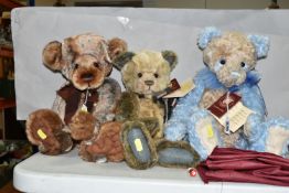 THREE CHARLIE BEARS AND A CHARLIE BEAR BAG, the bears comprising 'Olien' CB171790, 'Agnes'
