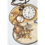 A SELECTION OF ANTIQUE JEWELLERY, to include a late Victorian citrine brooch, a watch key with