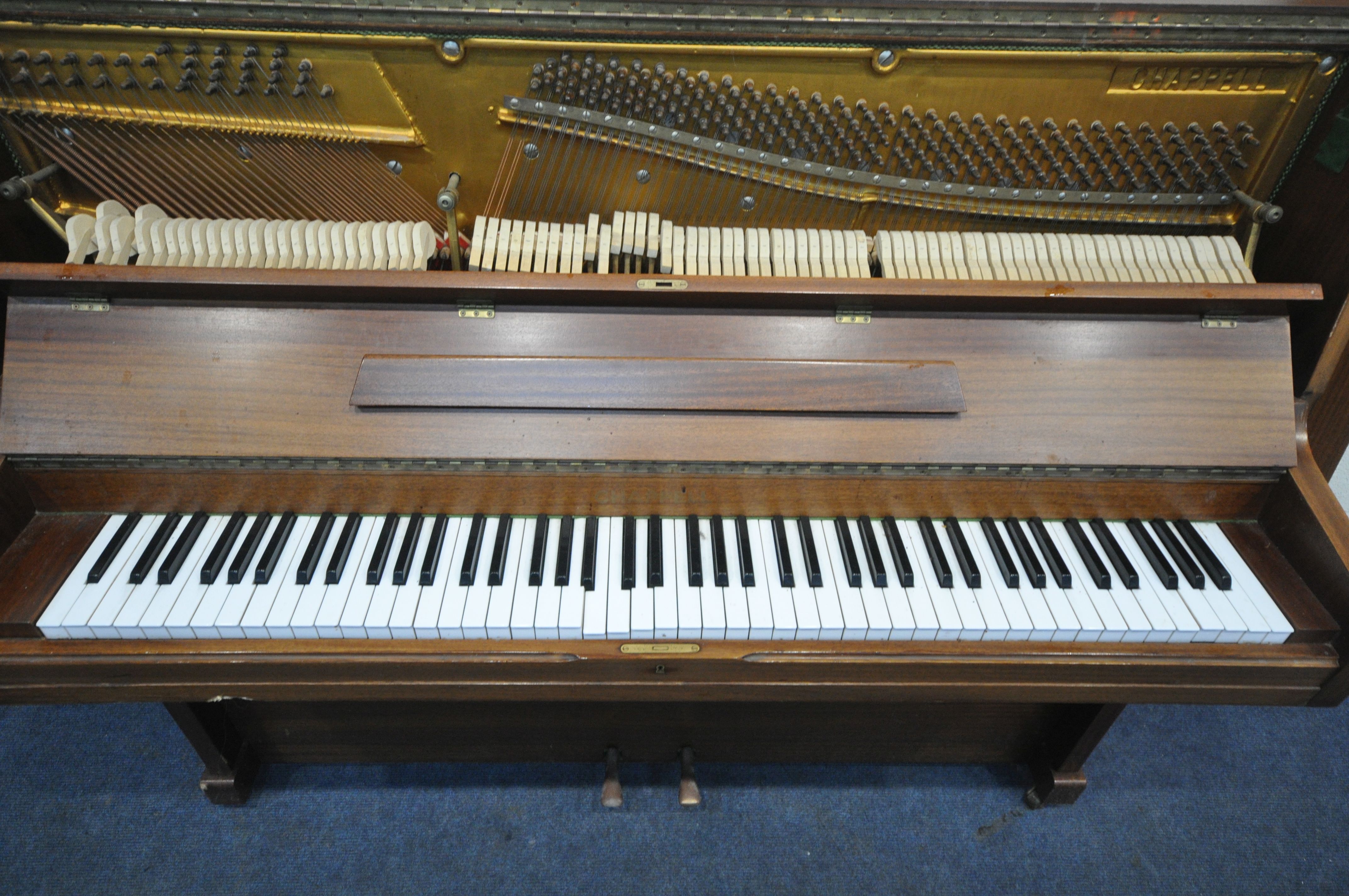 A CHAPPELL TEAK CASED UPRIGHT PIANO, width 145cm x depth 59cm x height 119cm, along with a piano - Image 5 of 6