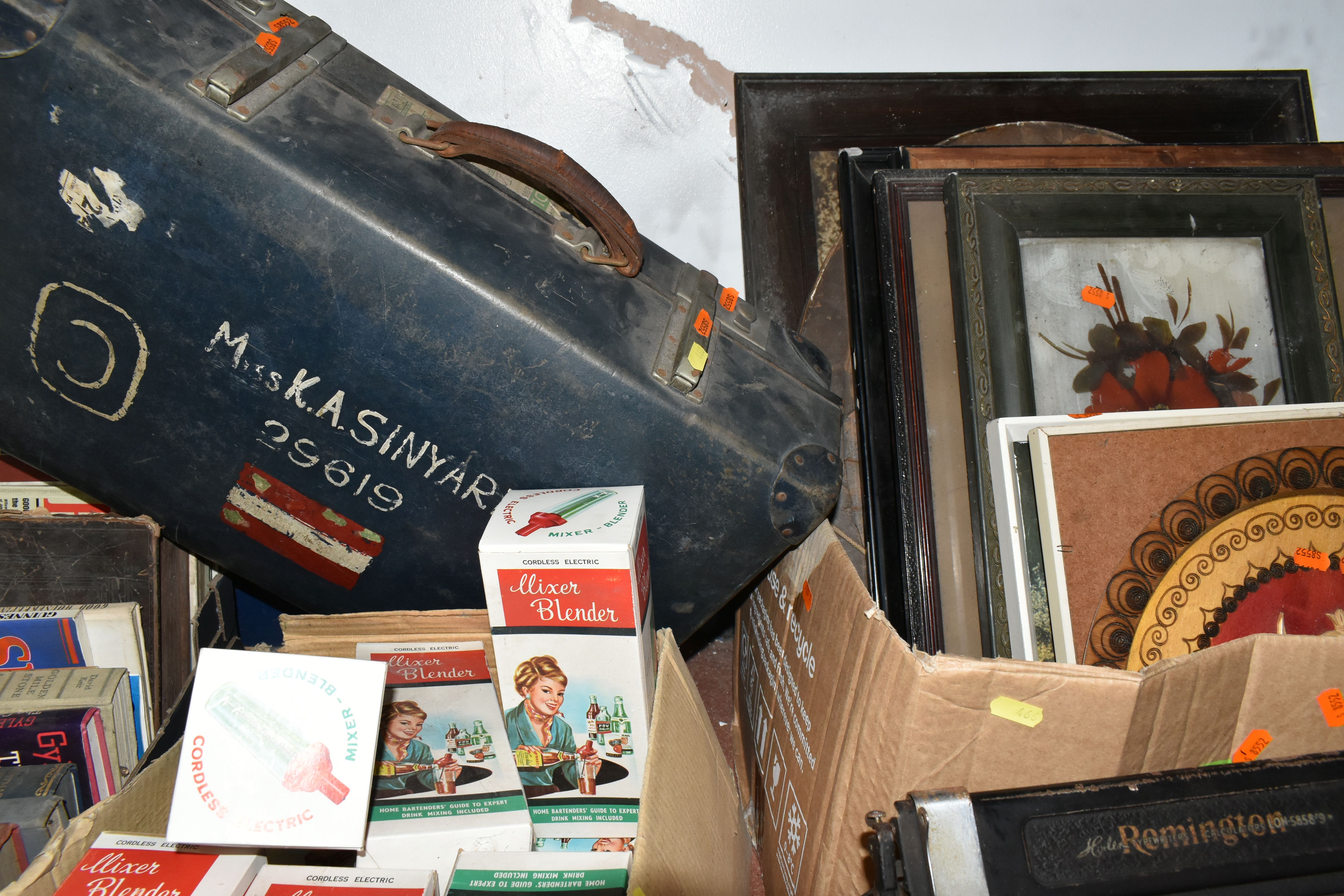 FOUR BOXES AND LOOSE VINTAGE SUITCASES, BOOKS, PICTURES, TYPEWRITER AND SUNDRY ITEMS, to include a - Image 8 of 10