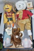 A STEIFF HISTORICAL MINIATURE BEAR AND FOUR OTHER SOFT TOYS, the Steiff bear a replica 1905 in