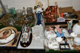 THREE BOXES AND LOOSE ASSORTED SUNDRY ITEMS ETC, to include Wade Nat West piggy banks, bone china